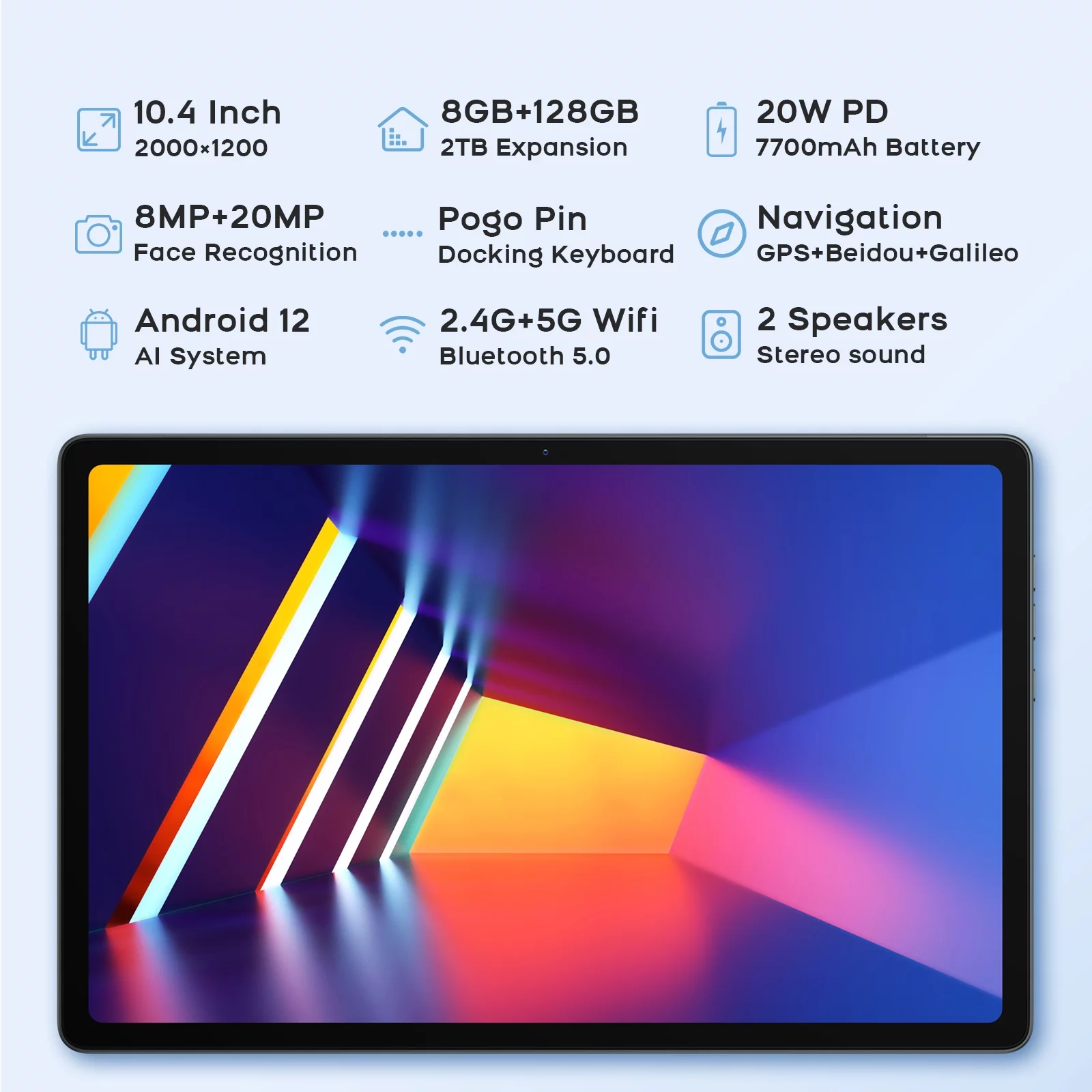 Android Tablet 10.4 Inch Gaming Tablet, Headwolf HPad1 FHD 2K Display 8GB RAM + 128GB ROM Octa Core Android 12 Tablet, 7700mAh Battery Fast Charge, 8+20MP Camera, 2.4G/5G WiFi+4G LTE Blue