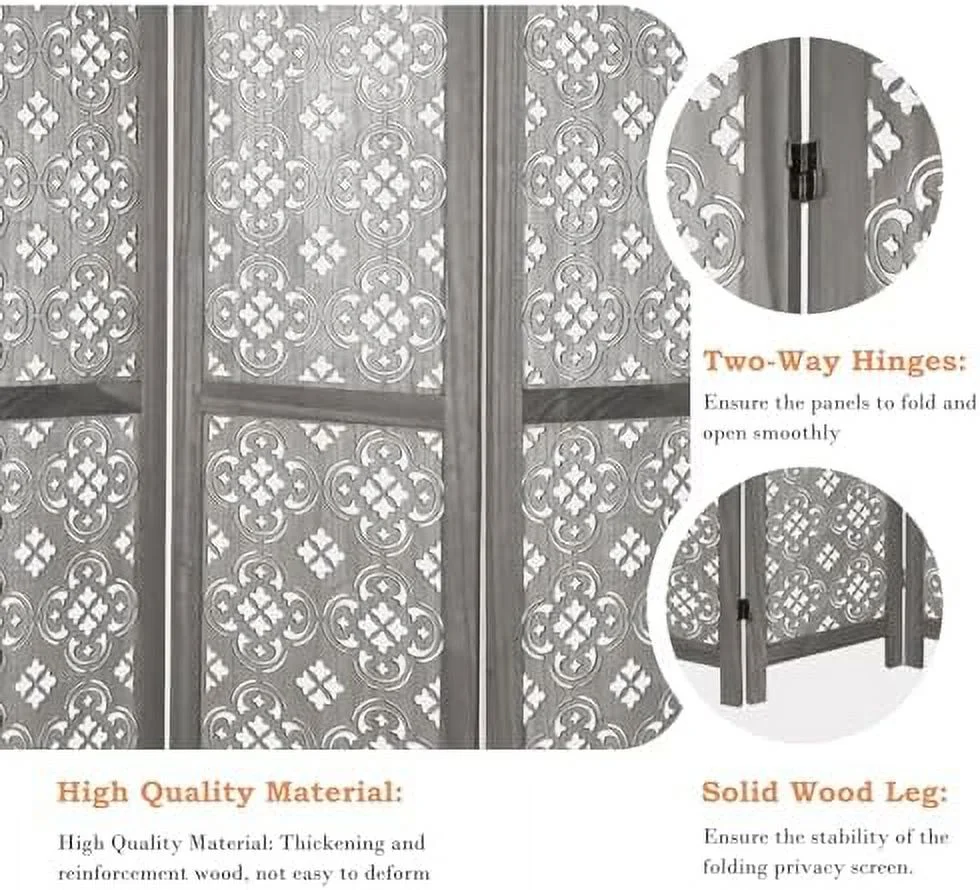 CHFBC 6 Panel Room Divider  Folding Room Divider Freestanding Privacy Screen Divider  Carved Wood Room Divider for Bedroom Home Office Apartment Studio Hotel Restaurant Garden Terrace (Na
