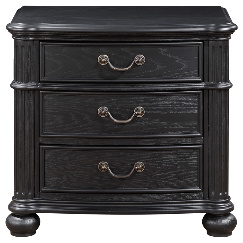 Pemberly Row Traditional 3-drawer Wood Nightstand Bedside Table Black