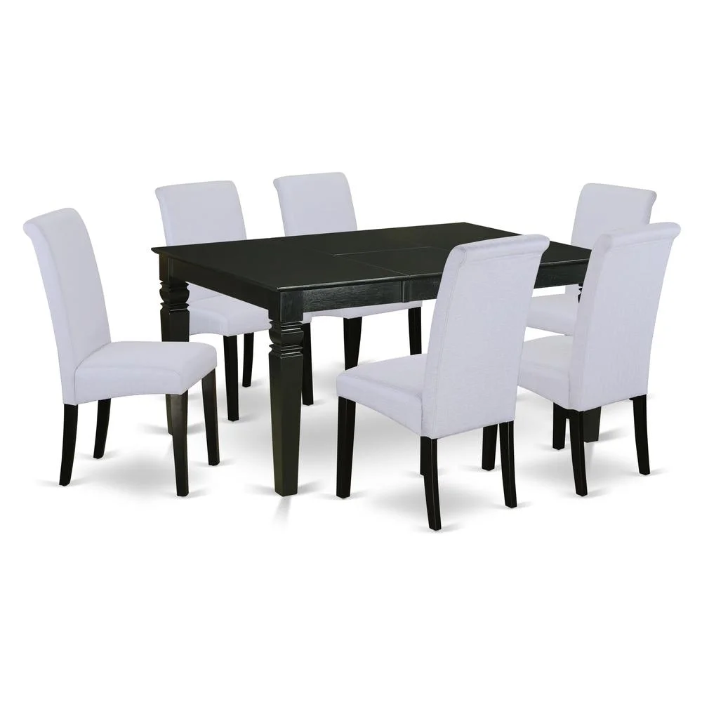 East West Furniture Weston 7-piece Wood Dining Set in Black/Grayish Blue