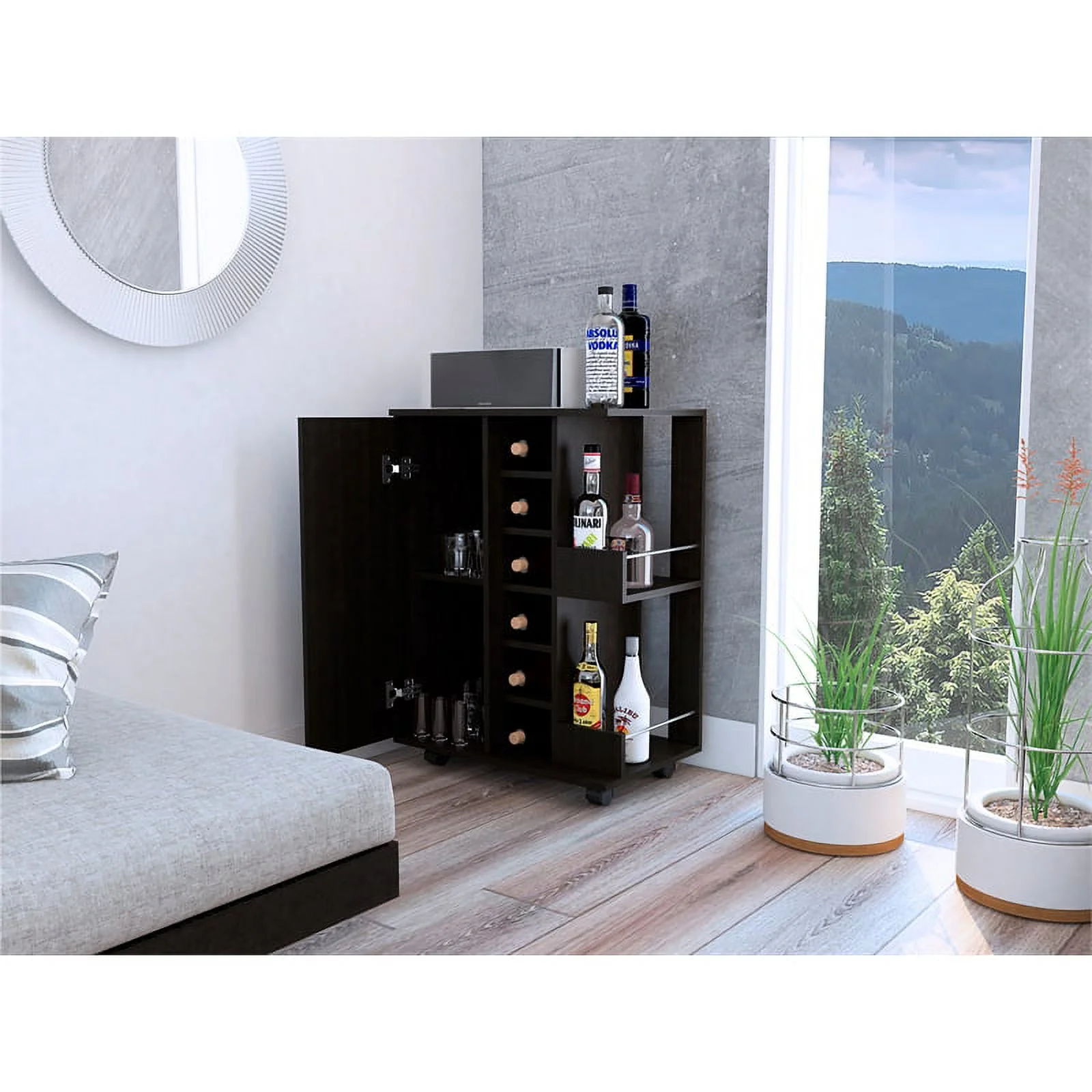 Home Square 2-Piece Set with Coffee Table and Bar Cart Cabinet