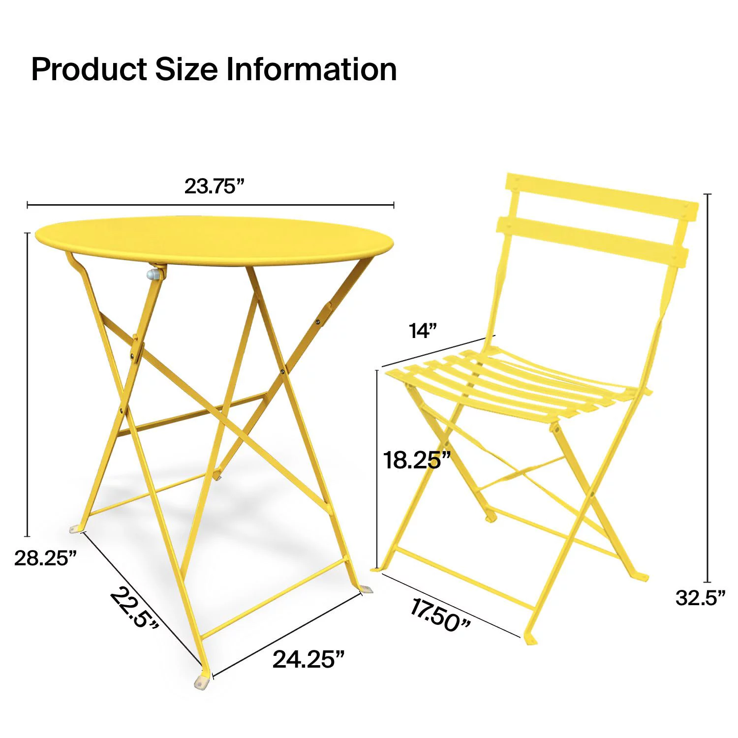 Yayle 3 Piece Bistro Folding Furniture Set – A Patio Round Shape Coffe Table With 2 Ideal Sitting Chairs - Yellow