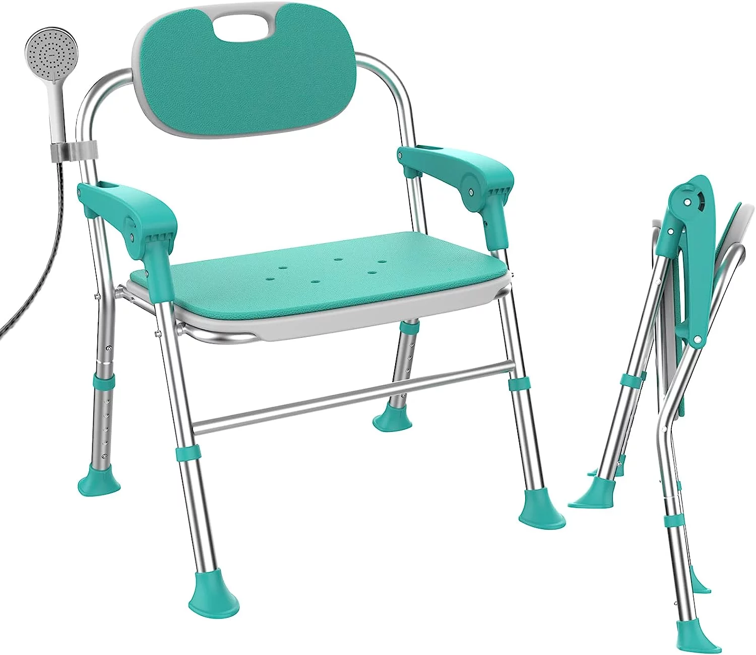 Shower Chair with Arms and Back 400 LB, Folding Shower Chair 5-Level Adjustable, Non-Slip Feet Shower Seat, for Elderly,Handicap,Disabled, Seniors & Pregnant