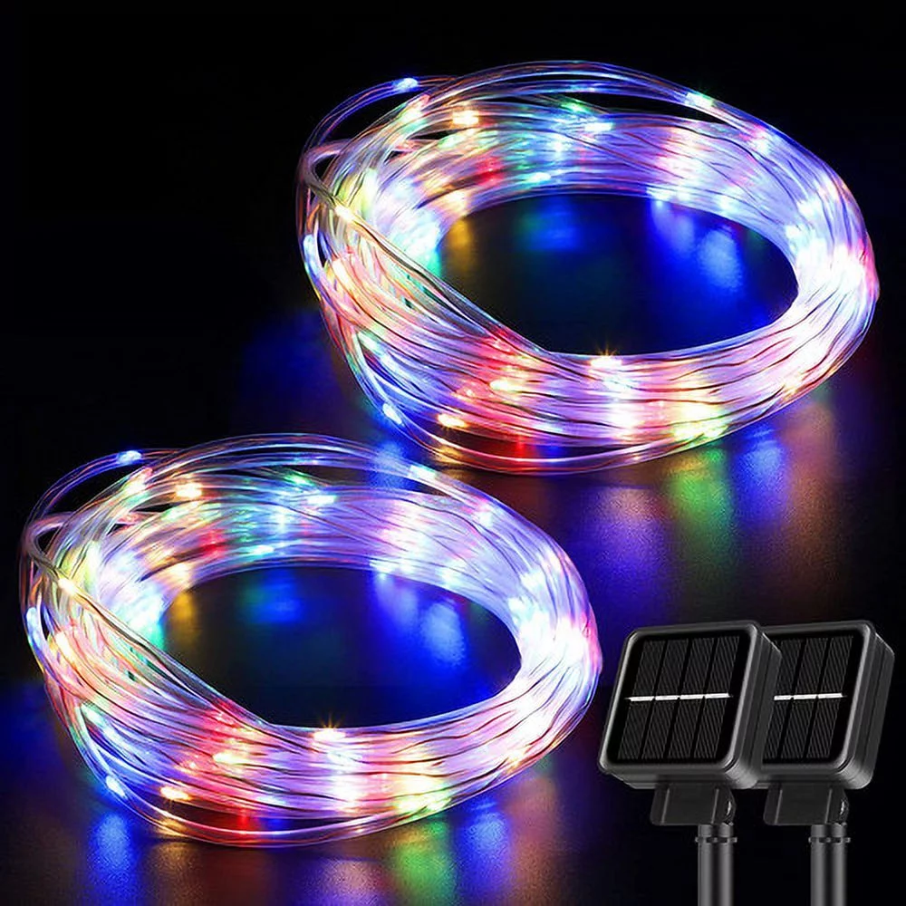 2 Pack Solar Rope Lights 66FT 200LED Outdoor Fairy String Light Multicolor