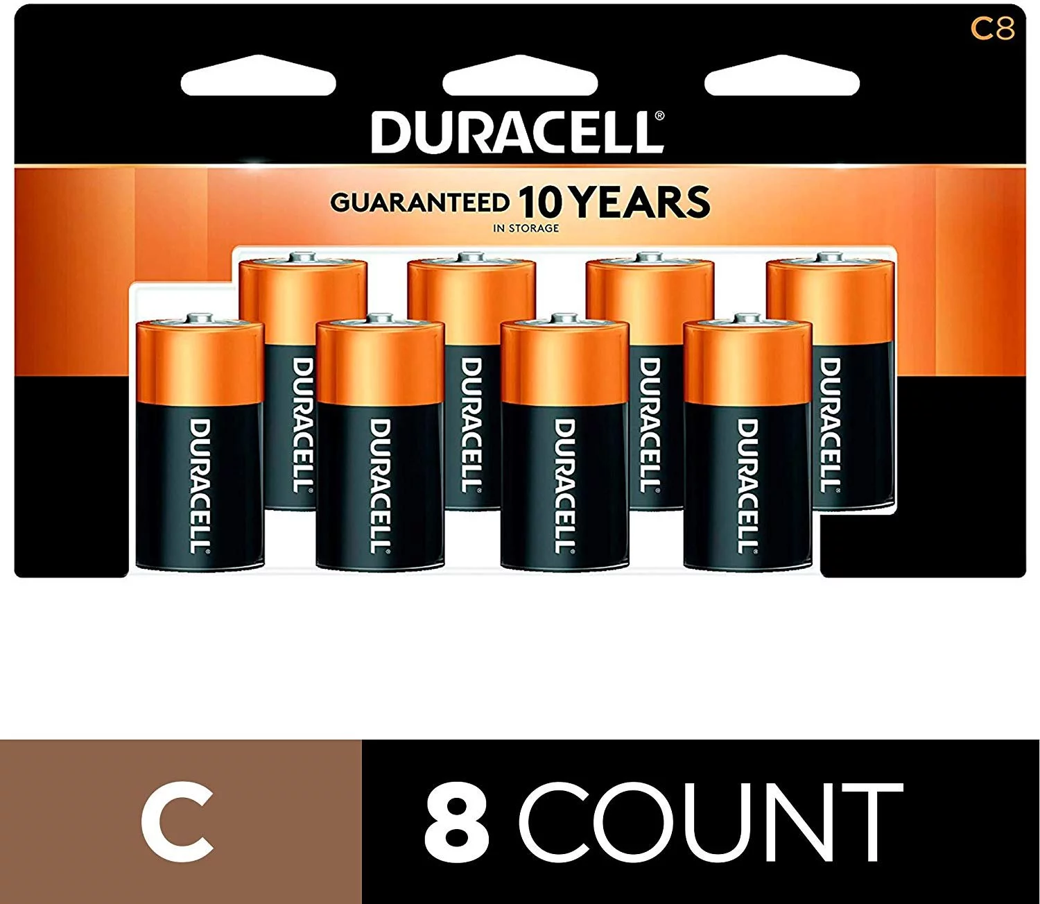 Duracell - CopperTop C Alkaline Batteries with recloseable package - long lasting, all-purpose C battery for household and business - 8 count