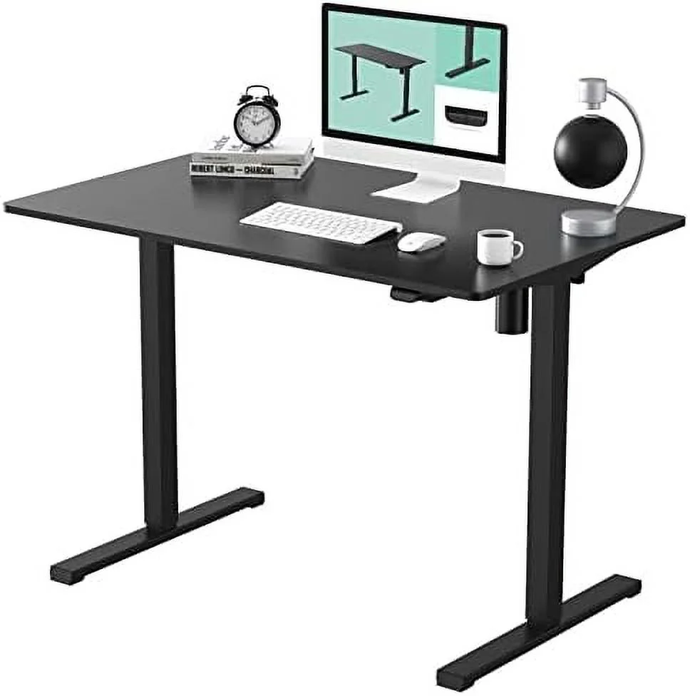 SQFGHB EC1 Essential Adjustable Desk  Electric Standing Desk 48 x 30 Inches Whole-Piece Desk Board Home Office Table Stand up Desk 2 Packages (Gray Frame + 48 in Mahogany Top)