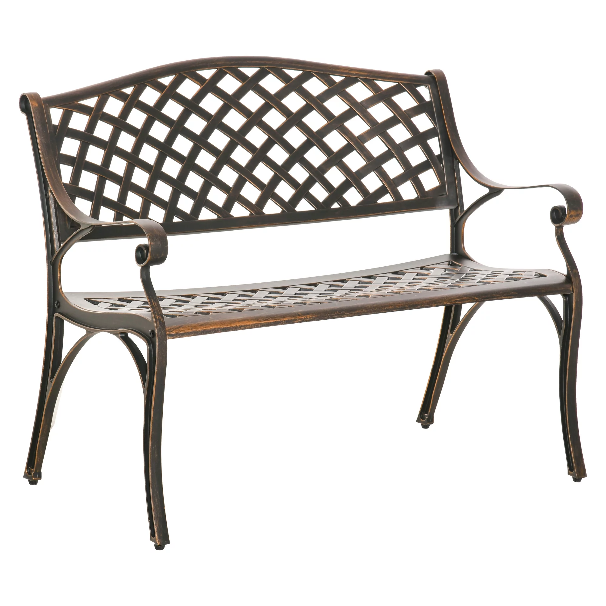 Outsunny Patio Park Bench, Lattice, 2 Seat, Armrests, Aluminum