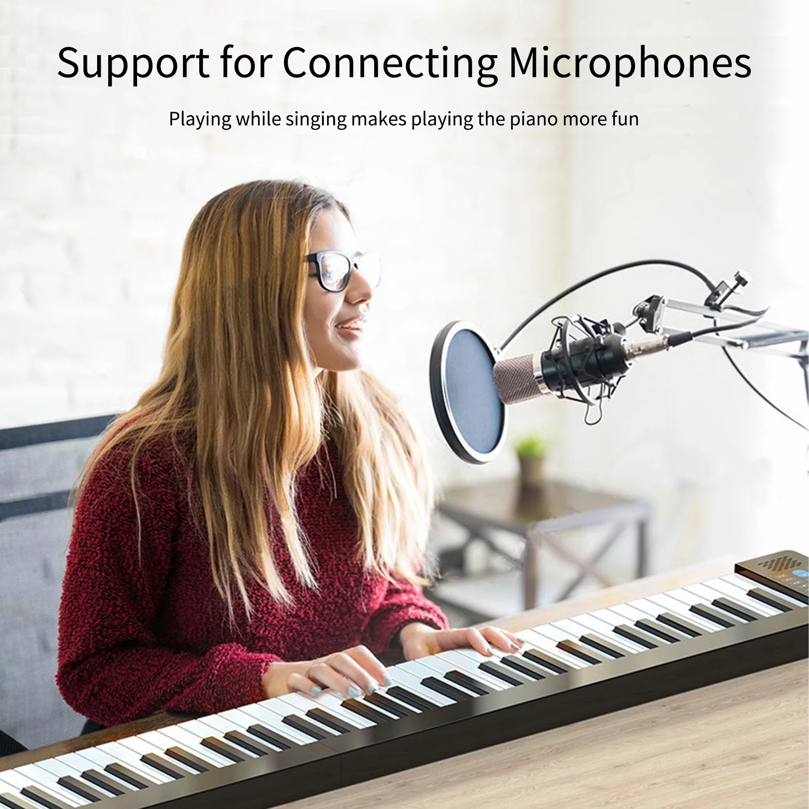 ametoys Folding Digital Piano, 61-Key Sensitive Keyboard with LCD Display and BT Connectivity