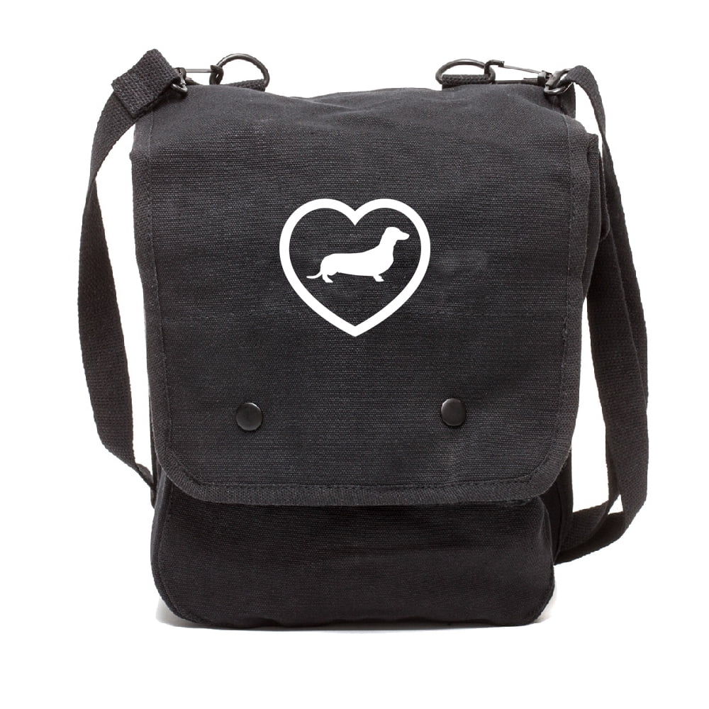 Dachshund Canvas Crossbody Travel Map Bag Case in Black