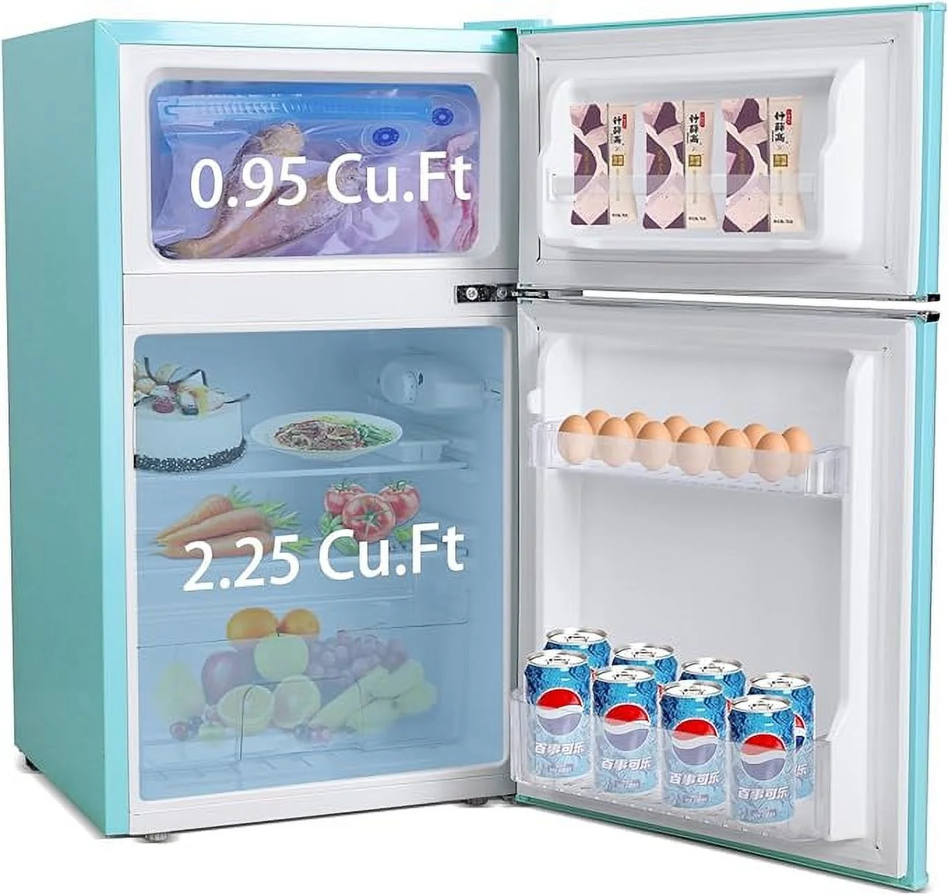 3.2 Cu. Ft. Retro Compact Mini Bar Fridge with Freezer, Two (2) Door, Removable Shelf for Office Home Dorm Garage