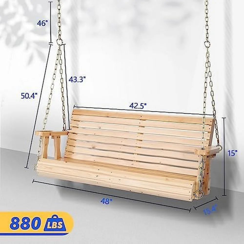 YPDCHB Upgraded Patio Wooden Porch Swing for Courtyard & Garden  Heavy Duty 880 LBS Swing Chair Bench with Hanging Chains for Outdoors (5 FT  White)