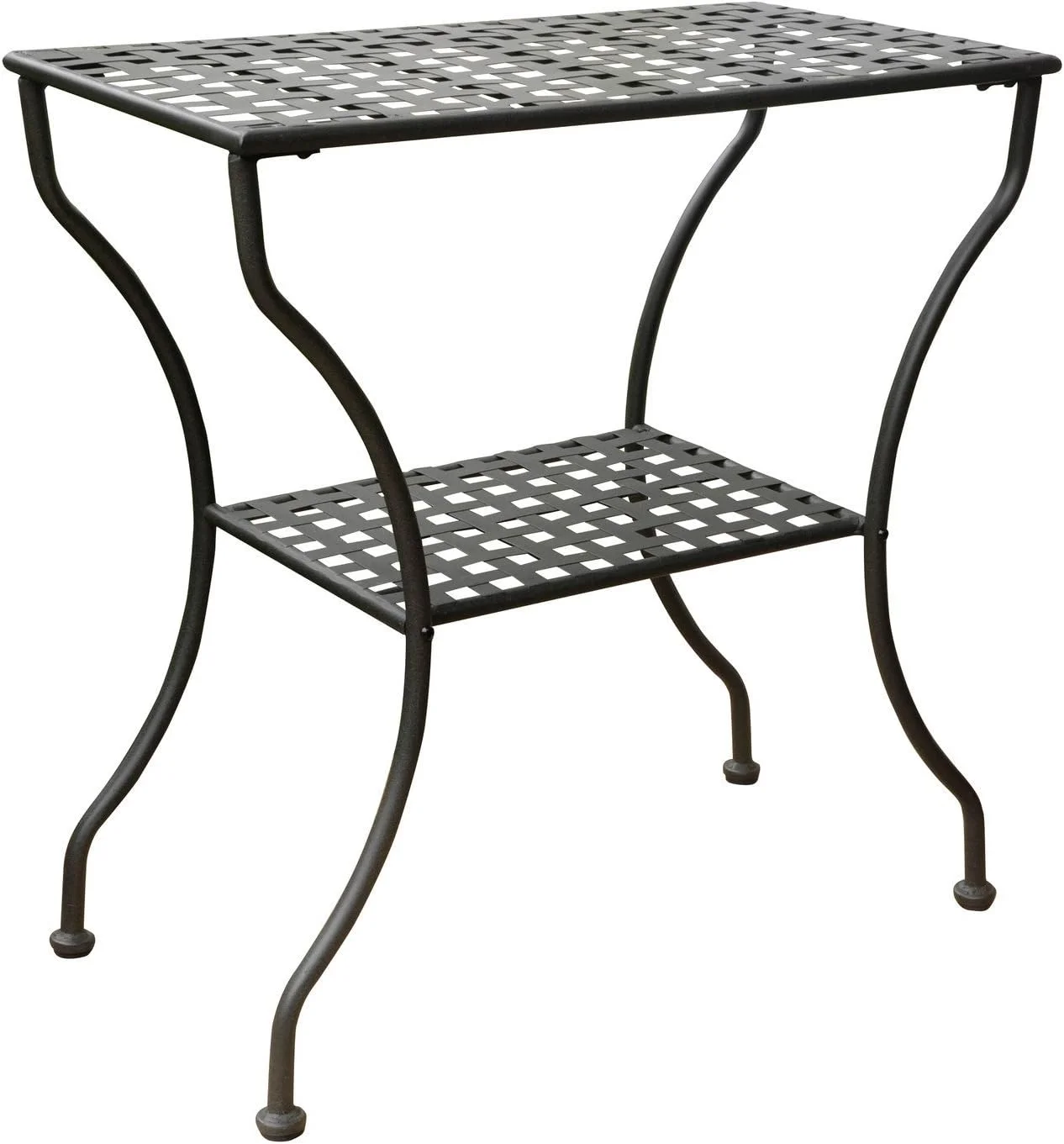 International Caravan 74361 Iron 2-Tier Patio Side Table, Antique Black
