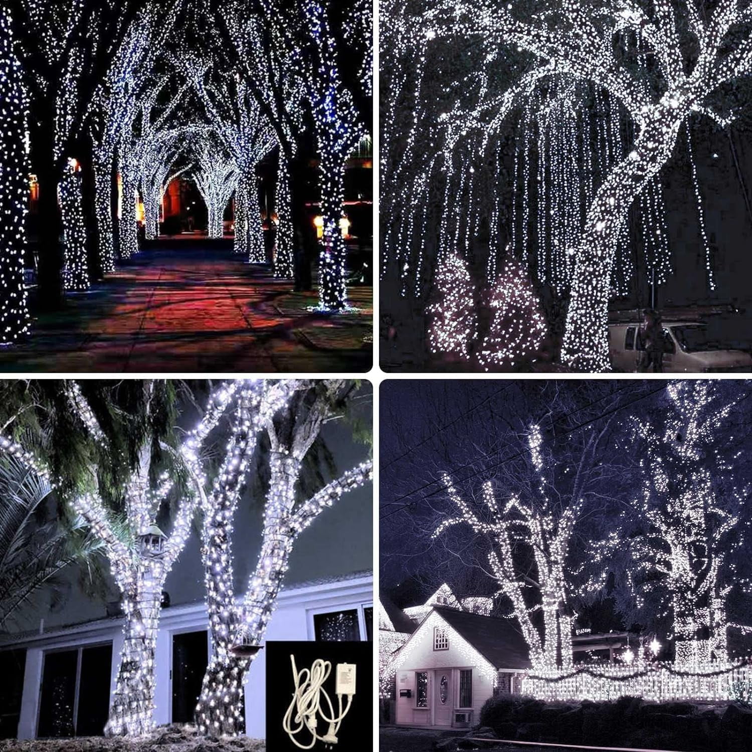 White 6-Pack 600 LED Solar String Lights Outdoor, Solar Powered Waterproof Solar Fairy Lights with 8 Modes, Copper Wire Solar Twinkle Lights for Tree Wedding Party Garden Patio Decorations(Cool White)