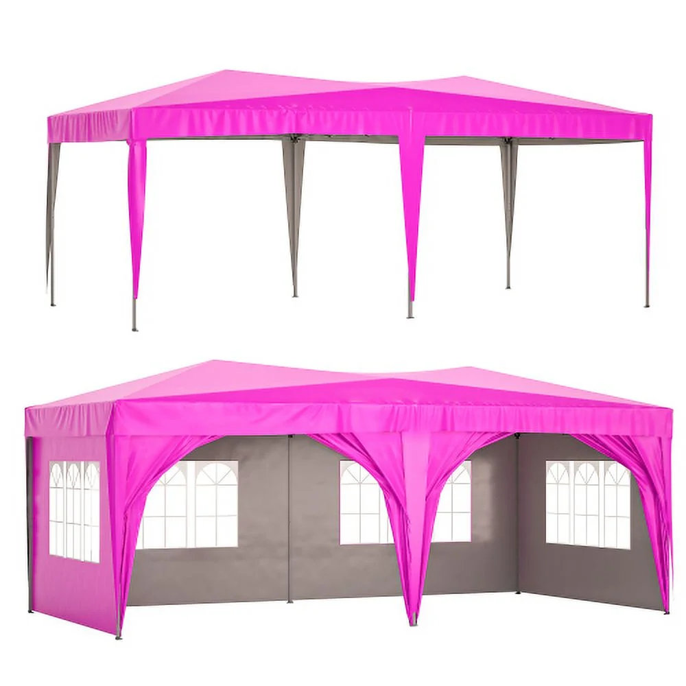 10'x20' EZ Pop Up Canopy Outdoor Portable Party Folding Tent with 6 Removable Sidewalls + Carry Bag + 6pcs Weight Bag Beige