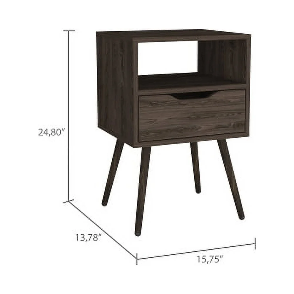 ZJbiubiuHome Otom Nightstand    Top  One Open   One Drawer  Four Legs -Dark Walnut