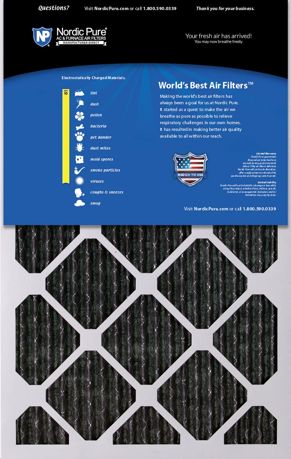 Nordic Pure 10x24x1 Pleated Air Filters MERV 10 Pleated Plus Carbon 12 Pack