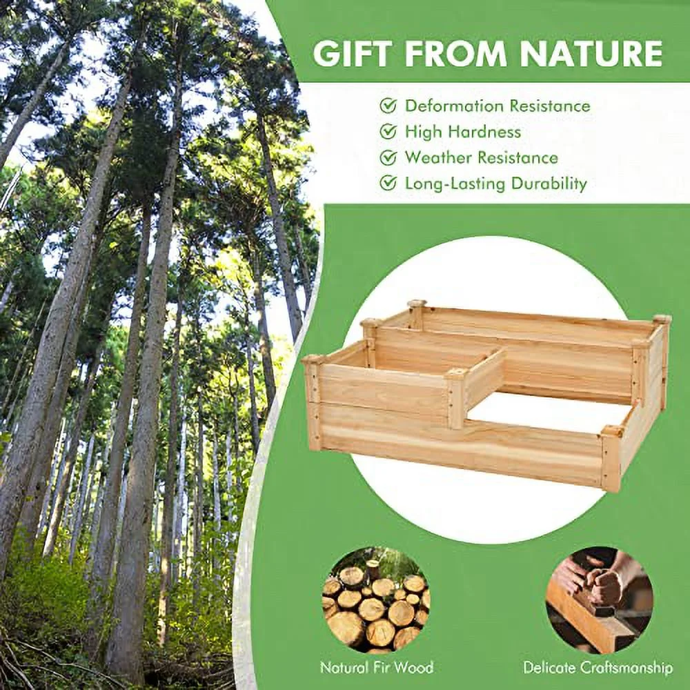 Safstar 3-Tier Raised Garden Bed, Outdoor Elevated Planter Box for Vegetable Fruit Herb Flower Solid Fir Wood Planter Kit with Open-Ended Base, Gardening Planter for Garden Yard Lawn Backyard
