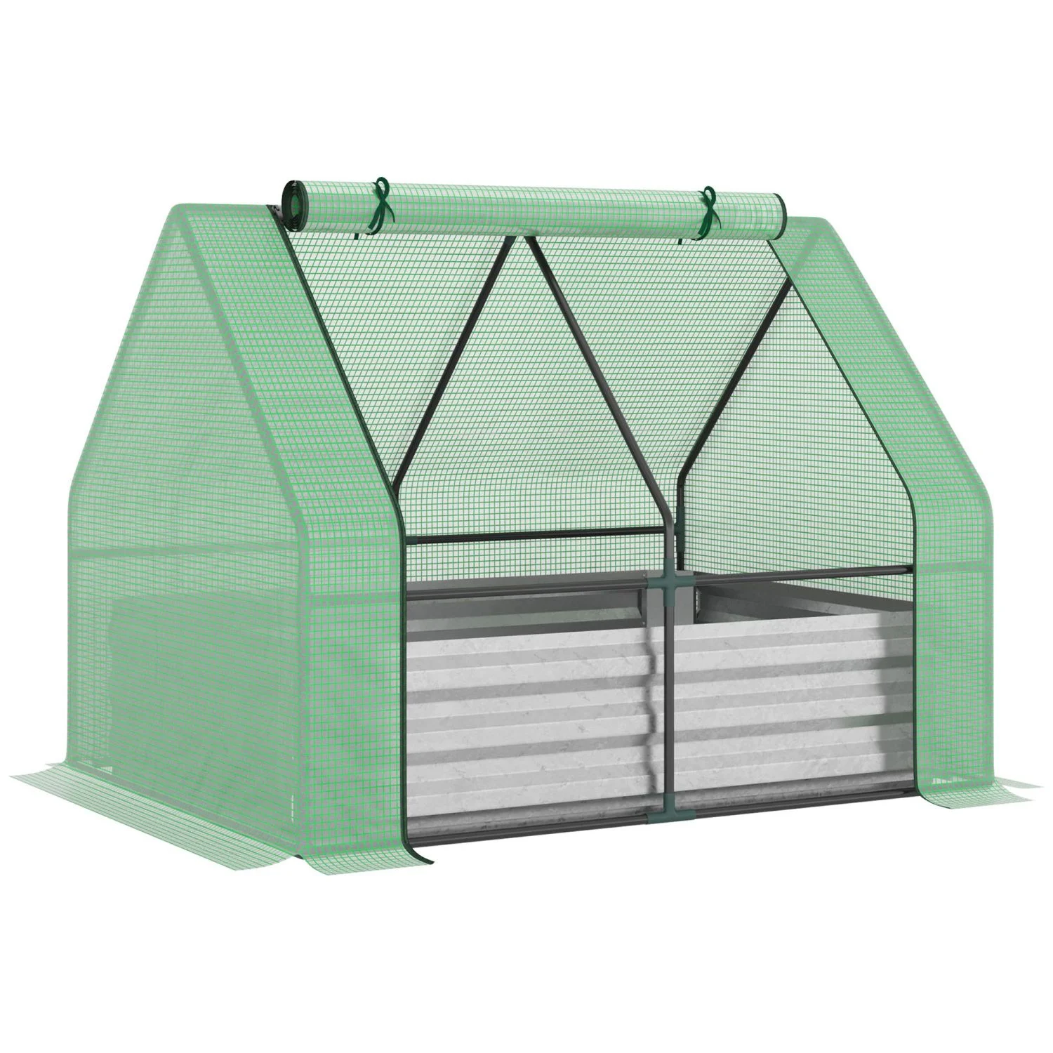 JHOOTUUO Galvanized Raised Garden Bed with Mini Greenhouse Cover  Outdoor Metal Planter Box with 2 Roll-Up Windows for Growing Flowers  Fruits  Vegetables  and Herbs  50” x 37.5” x 36.25”