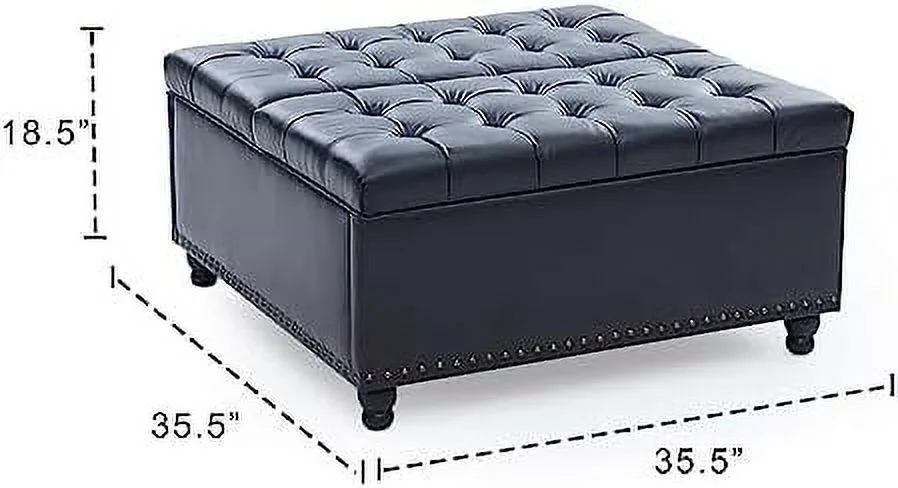 HYHBIBOOM 35.5\u201C Large Square  Ottoman Bench  Tufted Upholstered Coffee Table Ottoman with   Oversized  Ottomans Toy Box for Living Room，Beige