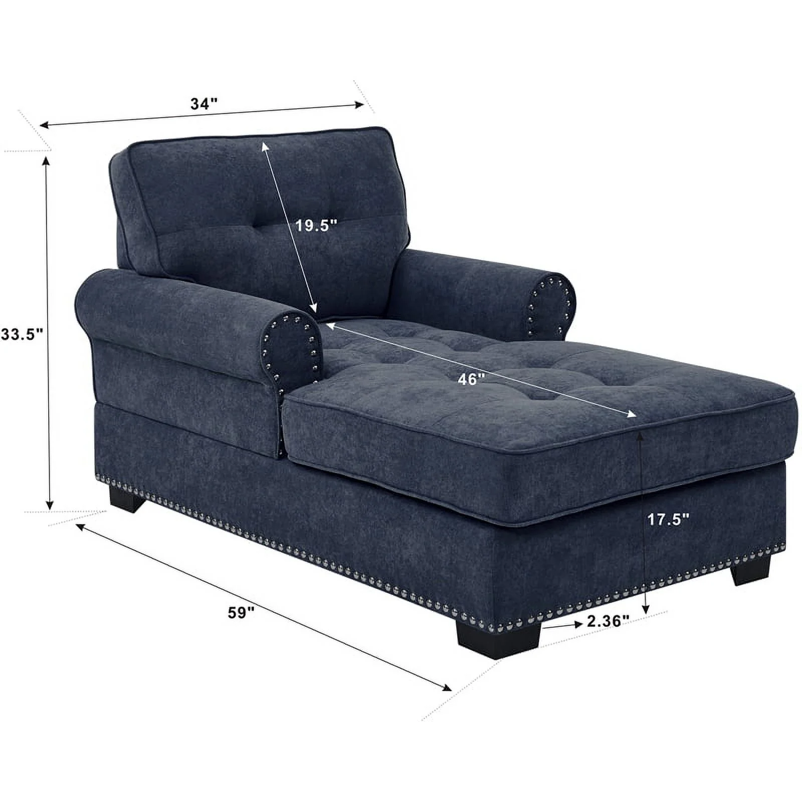 Partner Furniture Tufted Polyester Fabric Chaise Lounge in Gray