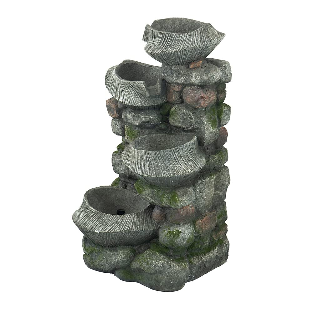 A&B Home 4-Tier Cascading Rock Bowl Water Fountain Outdoor with Lights, 32