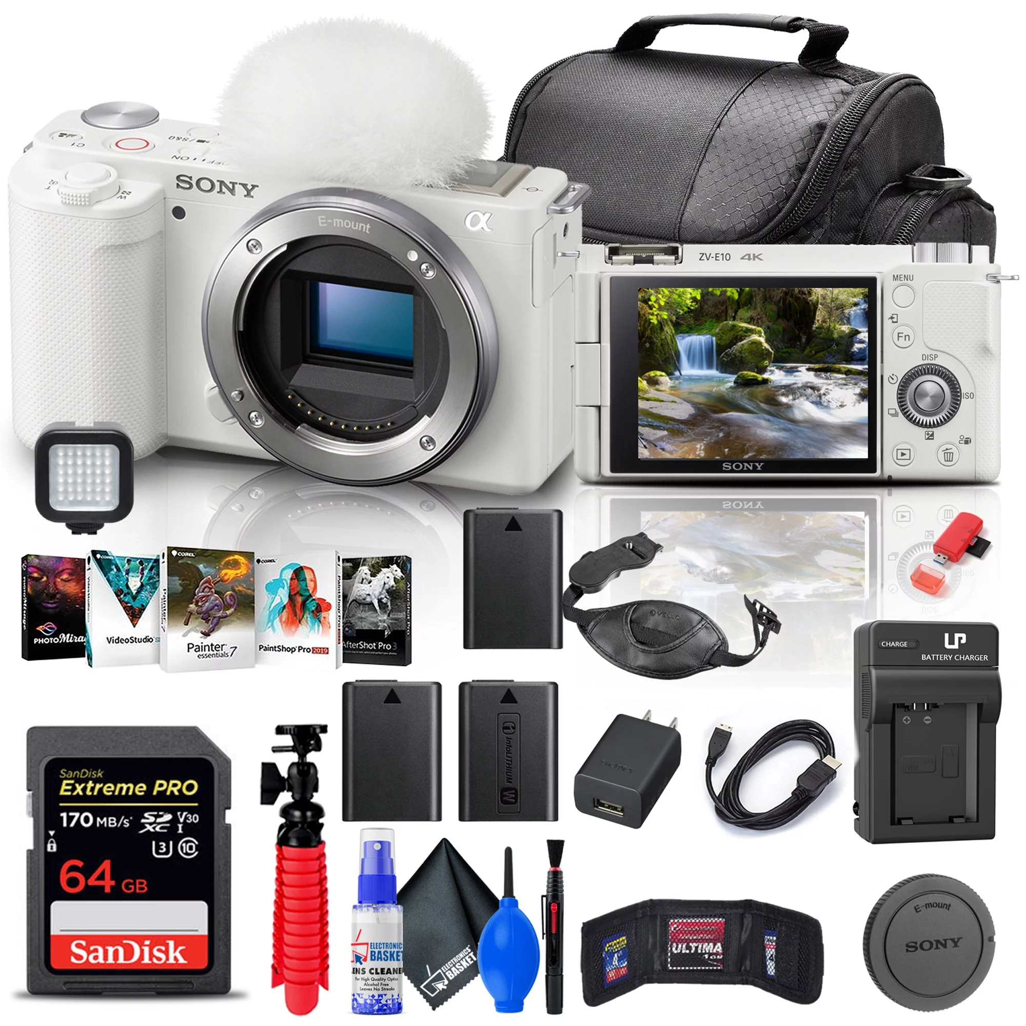 Sony ZV-E10 Mirrorless Camera + 64GB Memory Card + Corel Photo Software + More