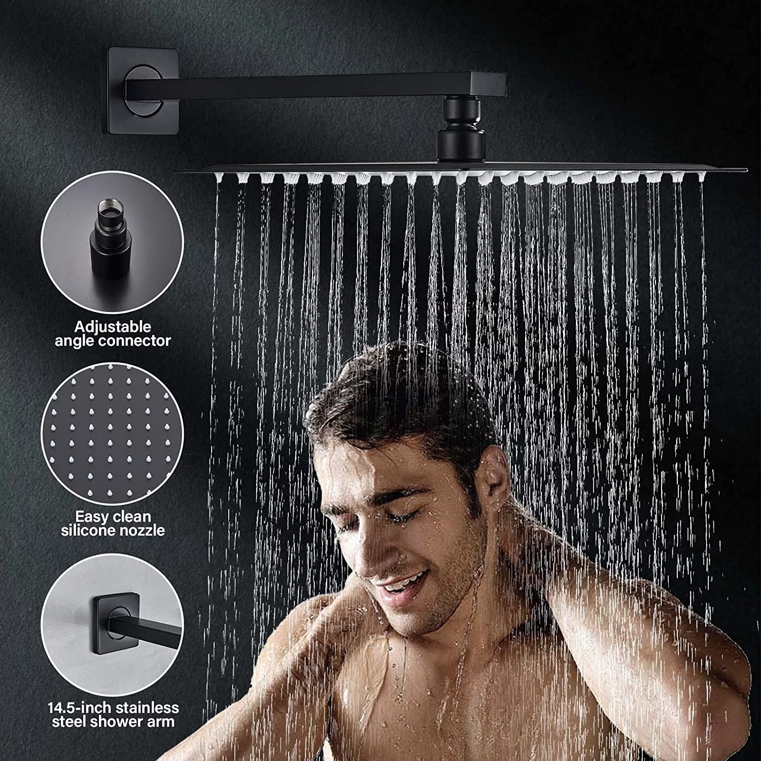 Shower Faucet Matte Black Shower System with 12 Inches Rain Shower Head and Handheld Spray Bathroom Luxury Rain Shower Faucet Set Complete Wall Mounted