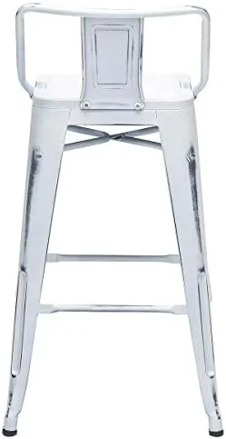 HYHBIBOOM Changjie  Metal  Stools Set of 4 Distressed Industrial Counter  Stool with Backs Bistro Cafe Barstools(26 inch  Distressed White)