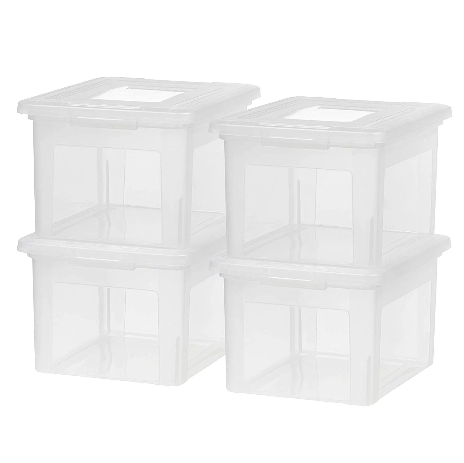 IRIS USA, Clear Lidded Dual Purpose Letter and Legal Size Plastic File Box, 4 Pack