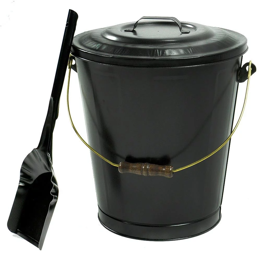 Imperial Black Powder Coated Steel Ash Container and Shovel Set