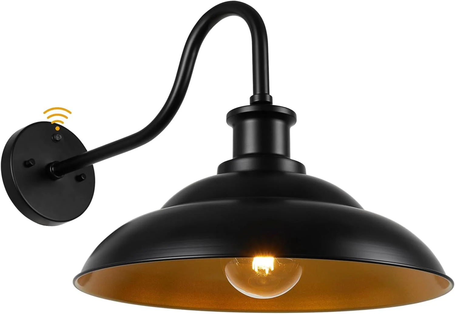 Dusk to Dawn Outdoor Gooseneck Barn Light Fixture, 16 Inch Dome Large Wall Sconce Farmhouse Exterior Wall Mount Light for House Garage Patio Doorway