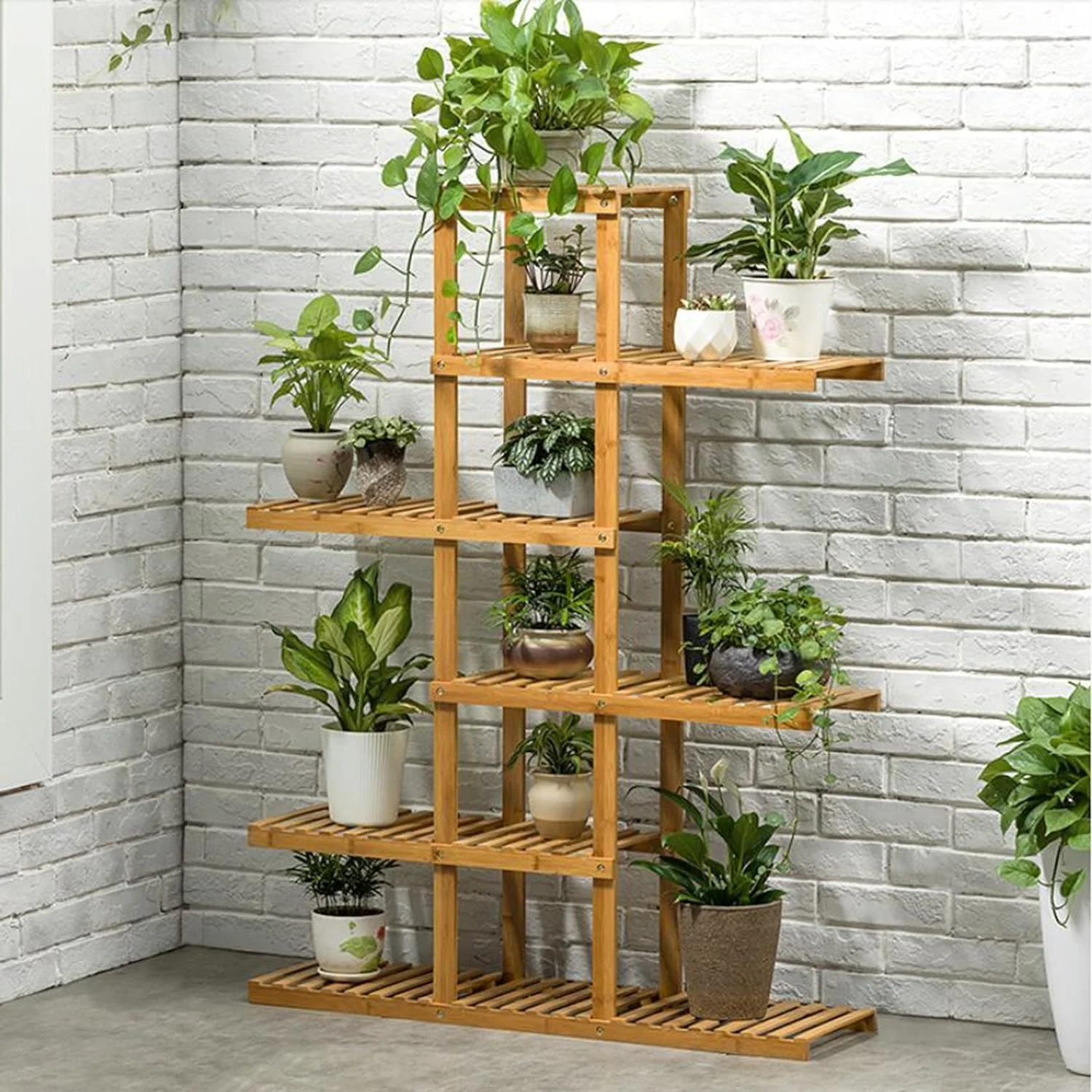 Wooden Flower Stands Plant Display Rack Choose 3 4 5 6 Shelf For Multiple Plants Large Wood Plant Rack Holder Garden Shelves (6 Shelf)