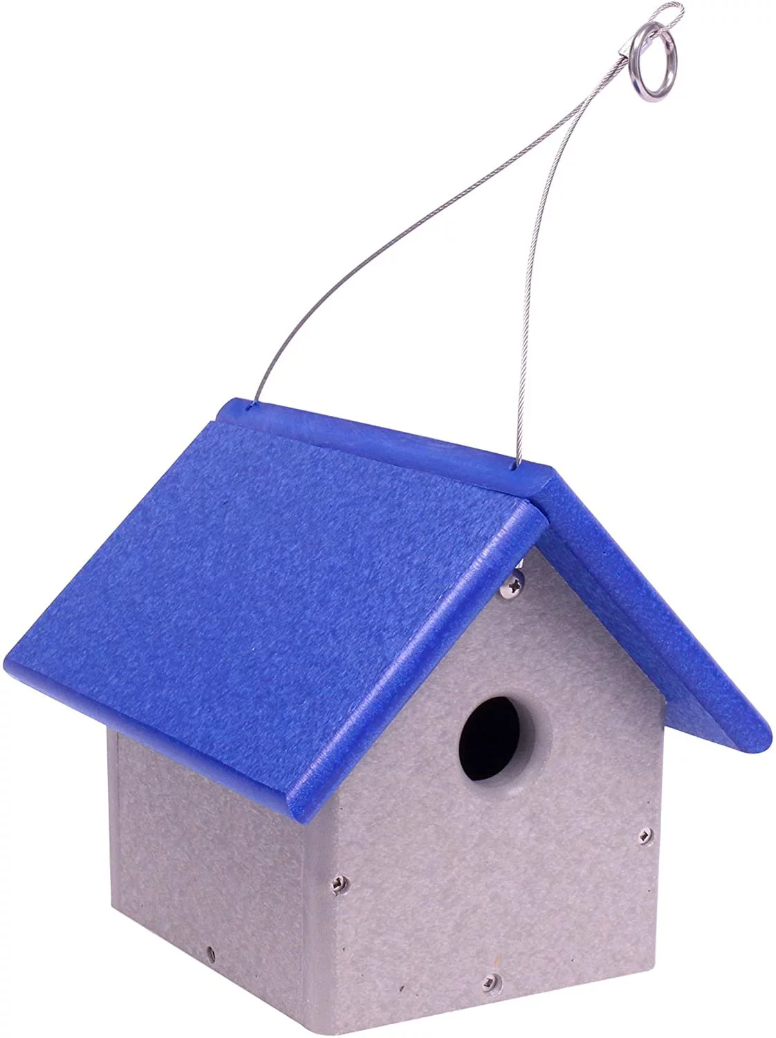 Amish-Made Chickadee or Wren House, Poly Lumber Bird House Blue/Light Gray