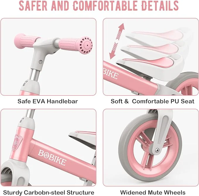 Open Box Bobike Toddler Balance Bike Toys 1 to 4 Year Old Adjustable Seat LJ-AS108 - PINK