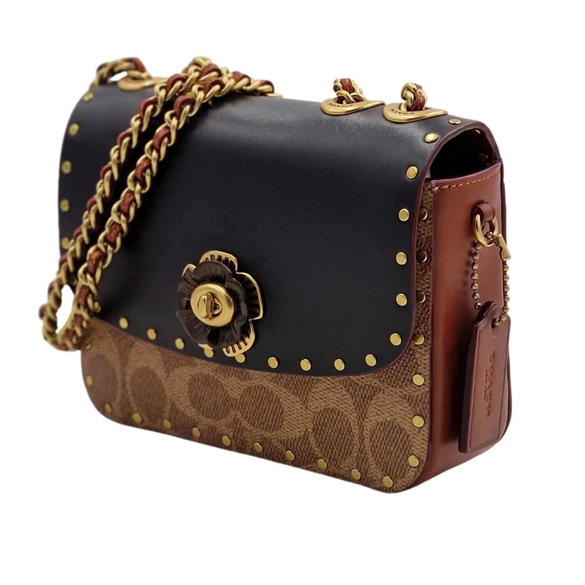 Coach Madison Shoulder Bag 16 In Signature Canvas With Rivets - Tan Rust/Black