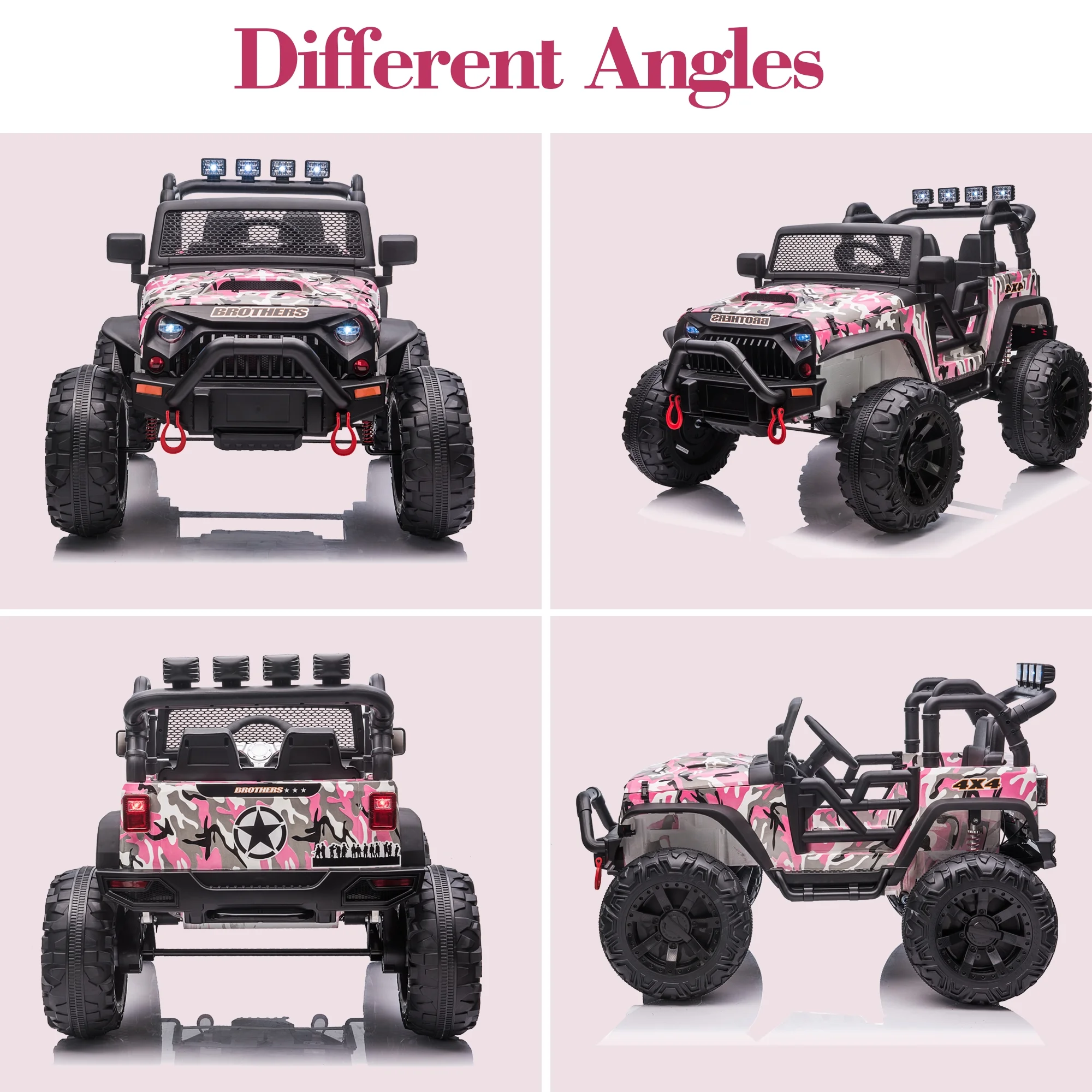 Ufurpie 24V JEEP Double Drive Children Ride-on Car With 200W*2 12V9AH*2 Battery,Parent Remote Control,Led Lights,Music Board with Bluetooth/MP3,Pink Camo
