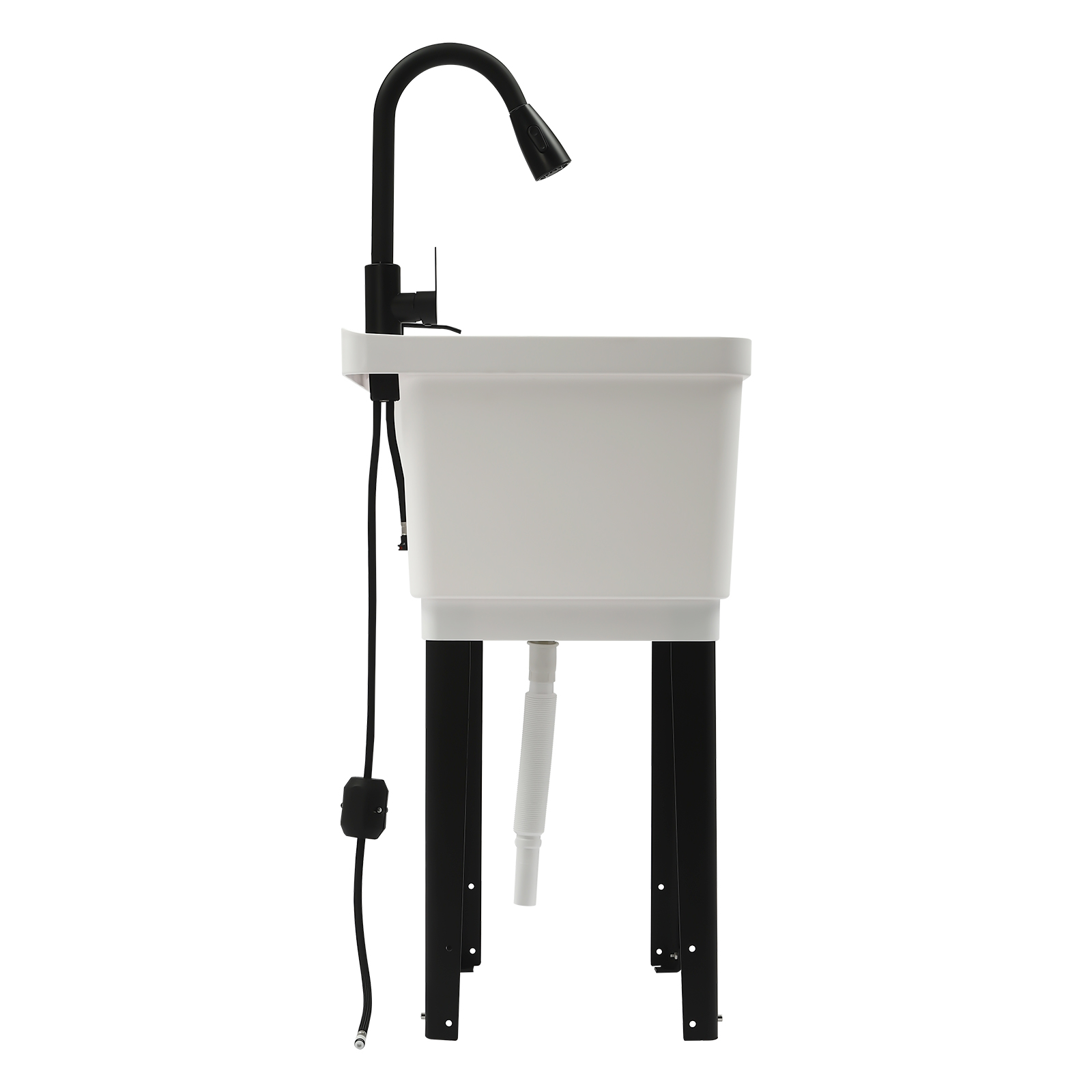 Laundry Sink With High Arc Stainless Steel Pull Down Faucet, Freestanding Space Saving Laundry Tub, Freestanding Wash Station