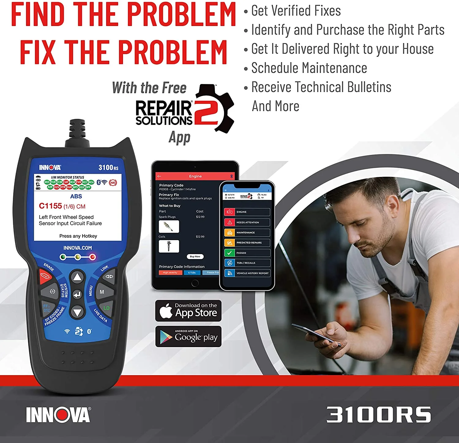 INNOVA 3100RS FixAssist Bluetooth Code Reader Vehicle Diagnostic Scanner