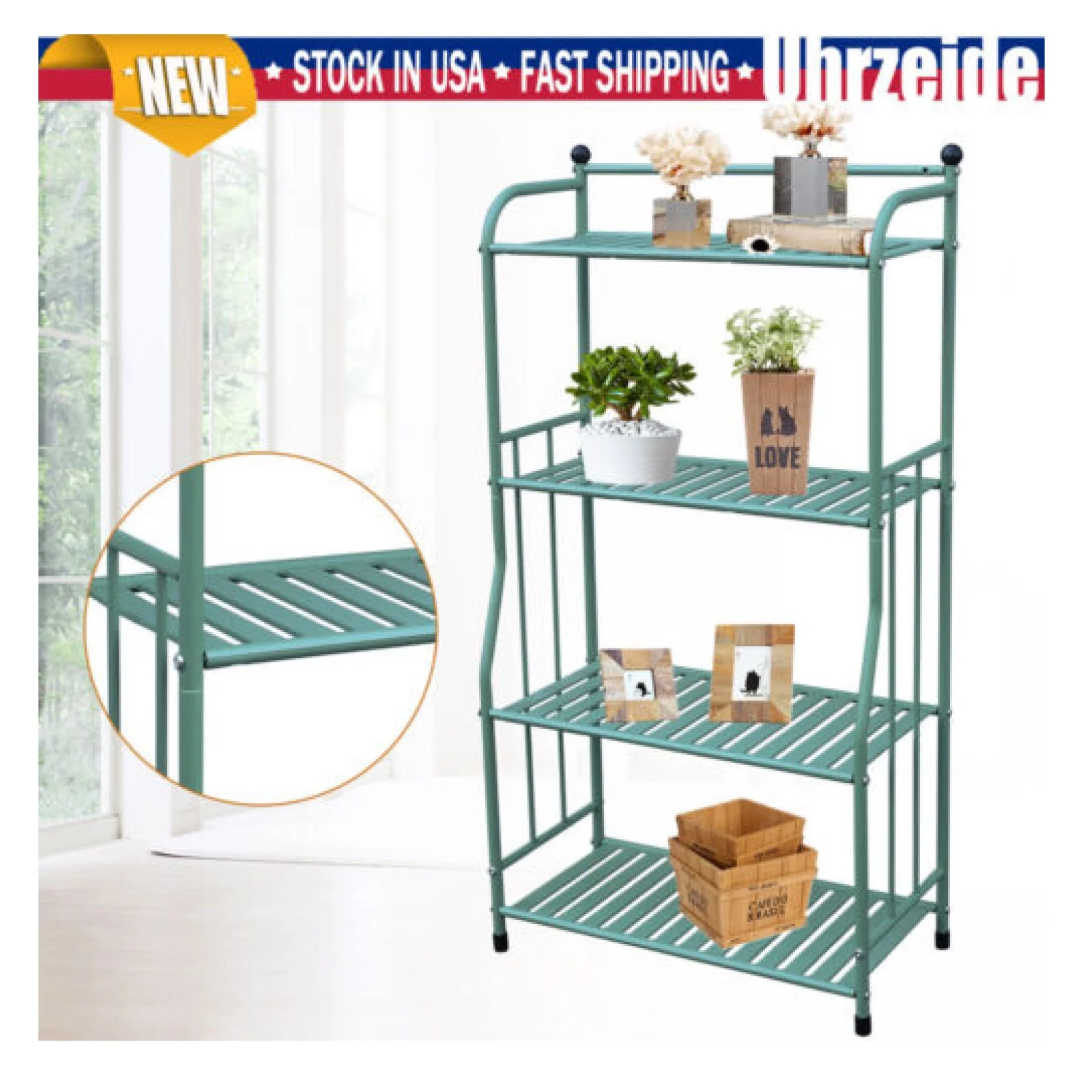 Rod Iron Bakers Racks, 4 Tier Kitchen Storage Coffee Bar Cabinet Shelf Organizer Bakers Microwave Oven Freestnding Stand