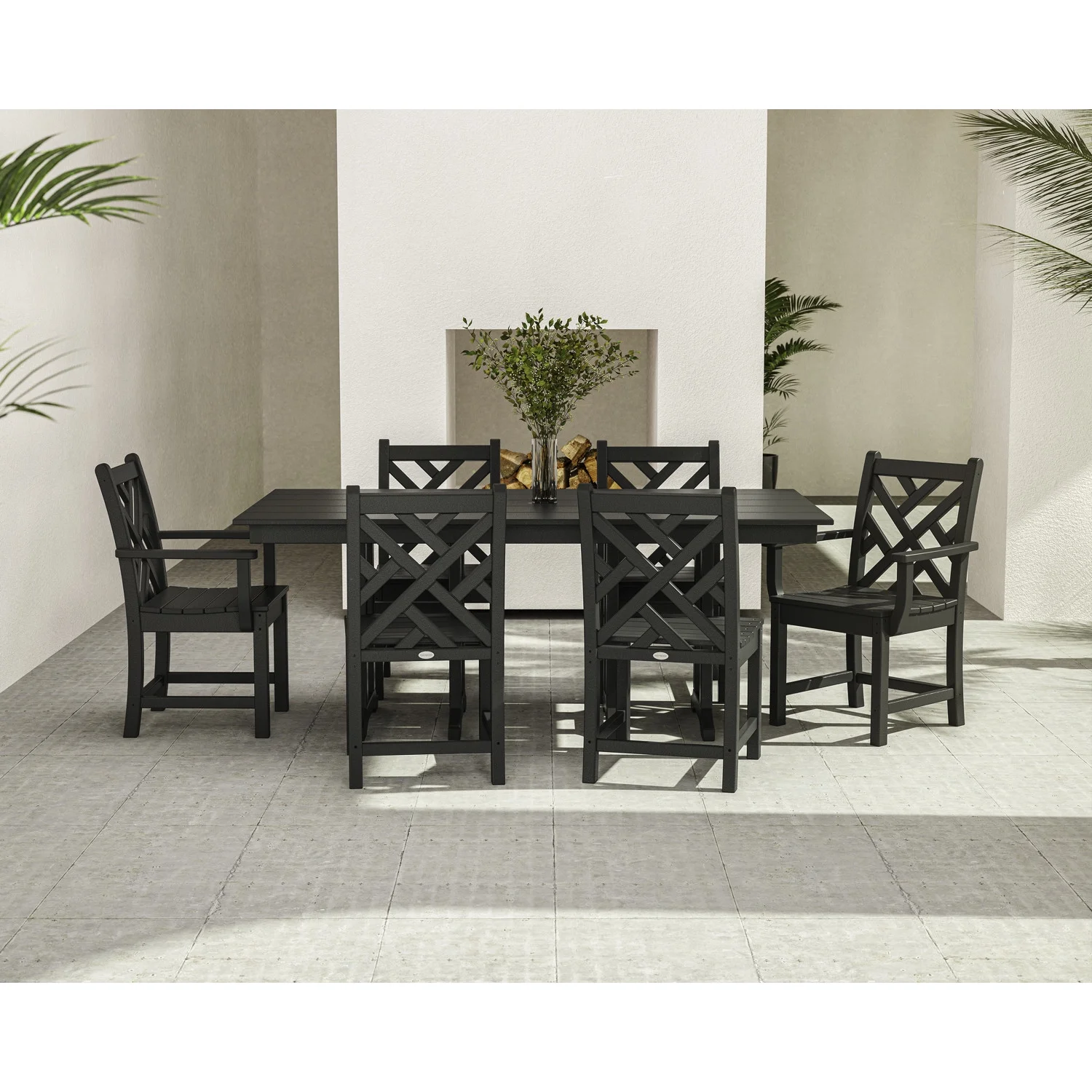 POLYWOOD Chippendale 7-Piece Farmhouse Dining Set in White
