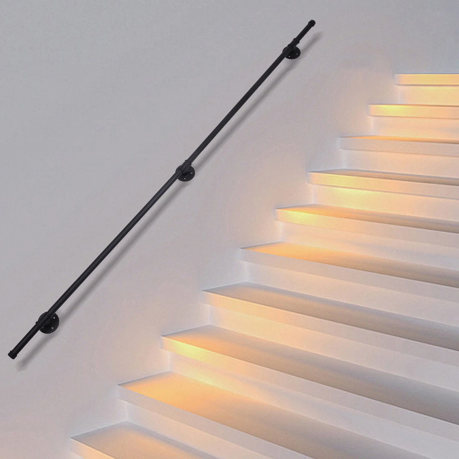 2m Handrail For Steps, Industrial-Style Handrail Kit for Indoor Stairs, Stair Railing Hand Rail Kit, Black Handrails for Outdoor Indoor Steps