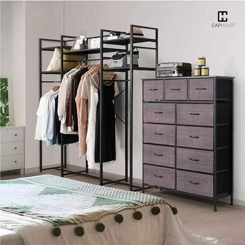 CDHJKKB Drawer  Tower w/ 7 Fabric Bins  Laundry   Sorting Unit  Chest of Drawers  Organizer w/ P2 Board Top & Fabric Bins  Organizer Unit for Multi-purpose  Hallway  Office  Rustic Oa