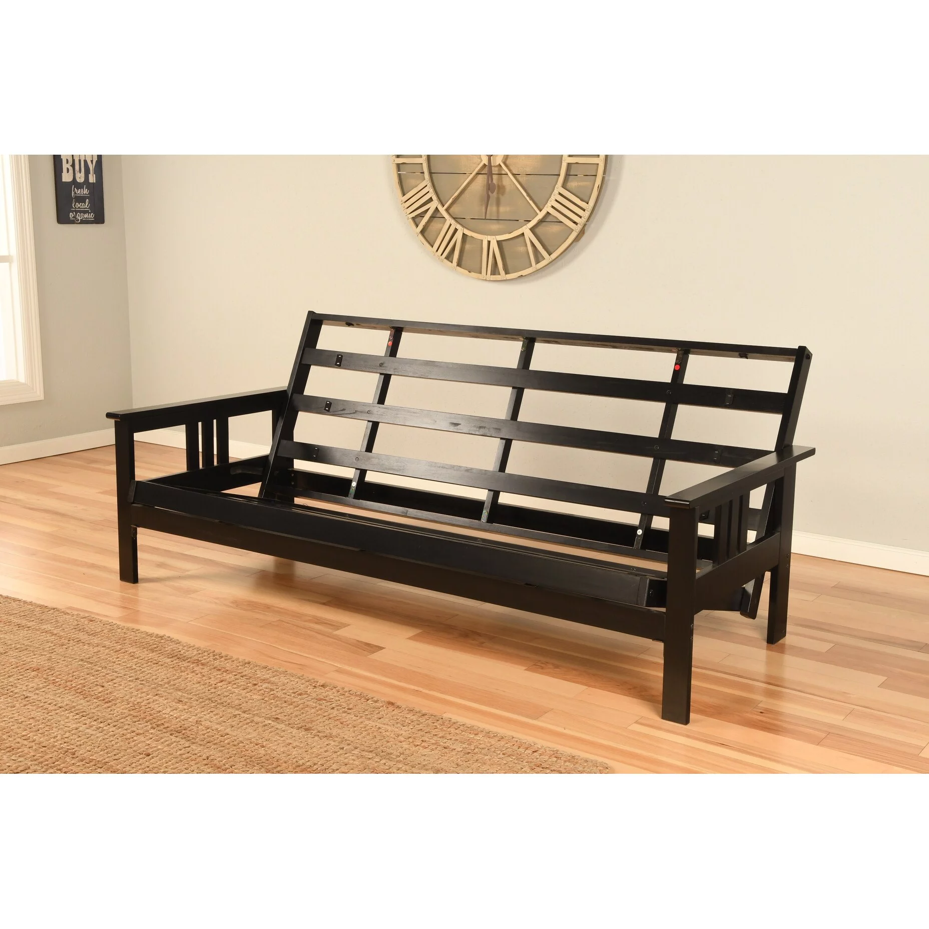 Somette  Monterey Futon Set in Black Finish with Twill Gray Mattress