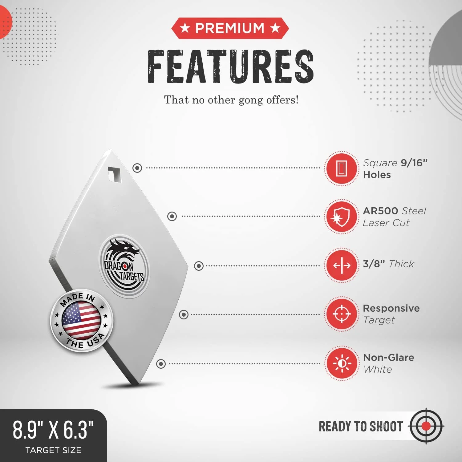 Dragon Targets AR500 Steel Targets for Shooting 3/8 inch Thick Laser Cut Diamond, Painted and Ready to Shoot AR500 Steel Targets Made in USA, (Diamond)