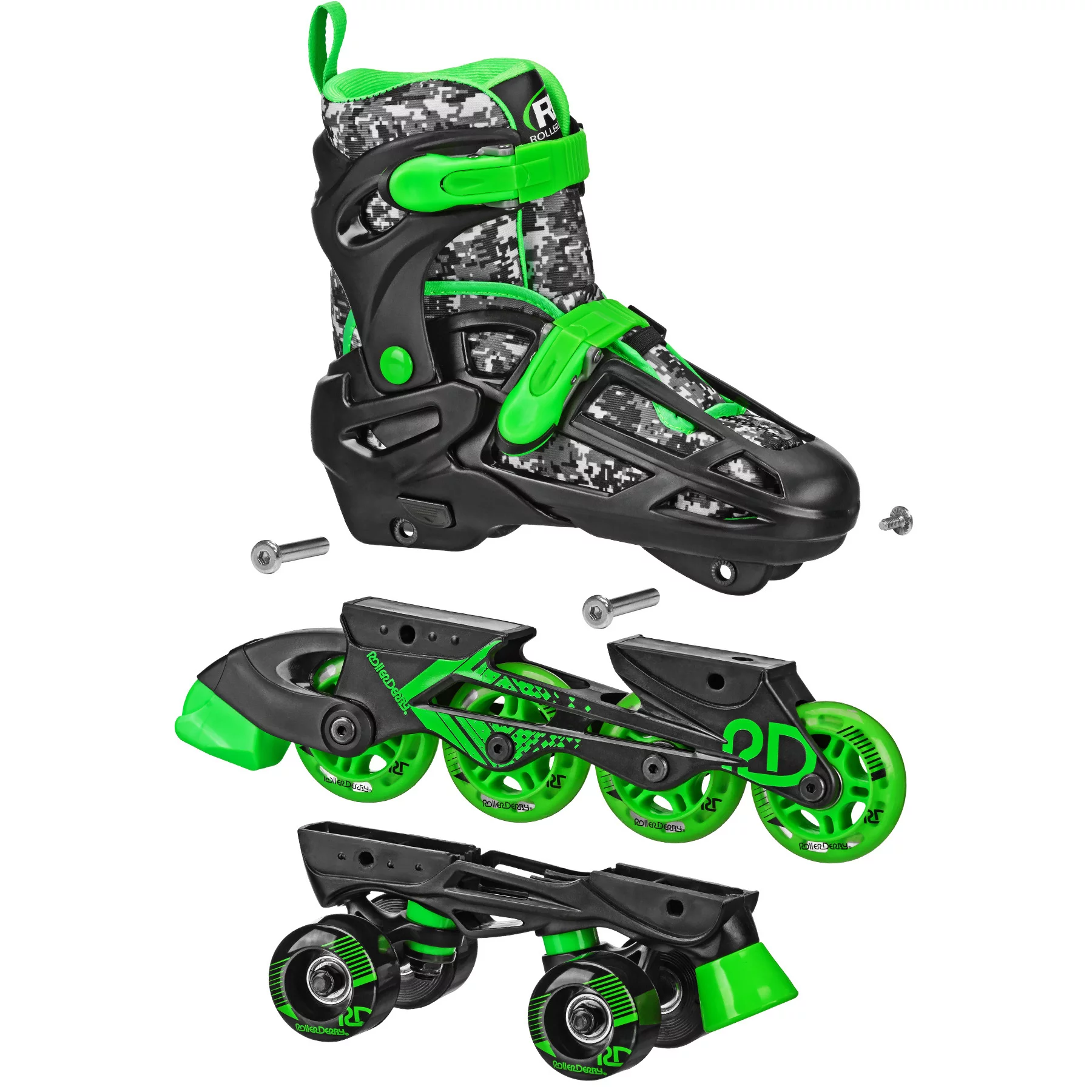 Roller Derby 2n1 Adjustable Boys Skates Medium (3-6) Black/Grey