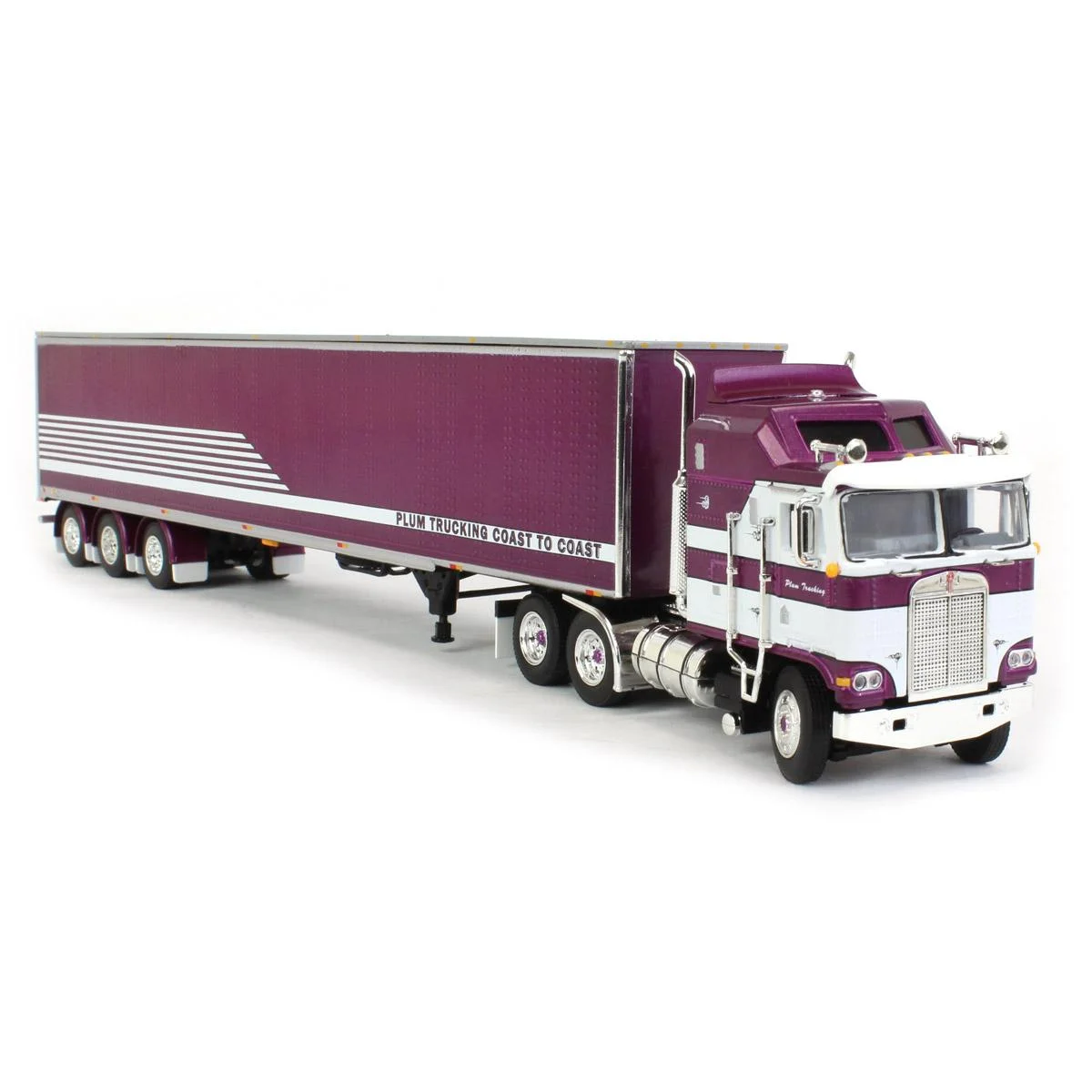 First Gear DCP 1/64 Purple & White Kenworth K100 COE Aerodyne w/ 53' Tri-axle Reefer, Plum Trucking 60-1355