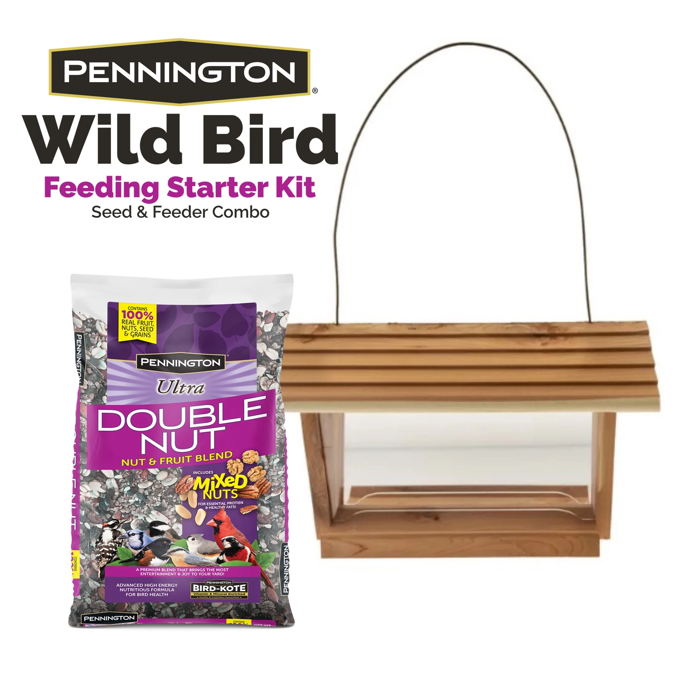 Pennington Natures Friend 3lb Capacity  Wild Bird Starter Kit with Bird Feeder and Feed