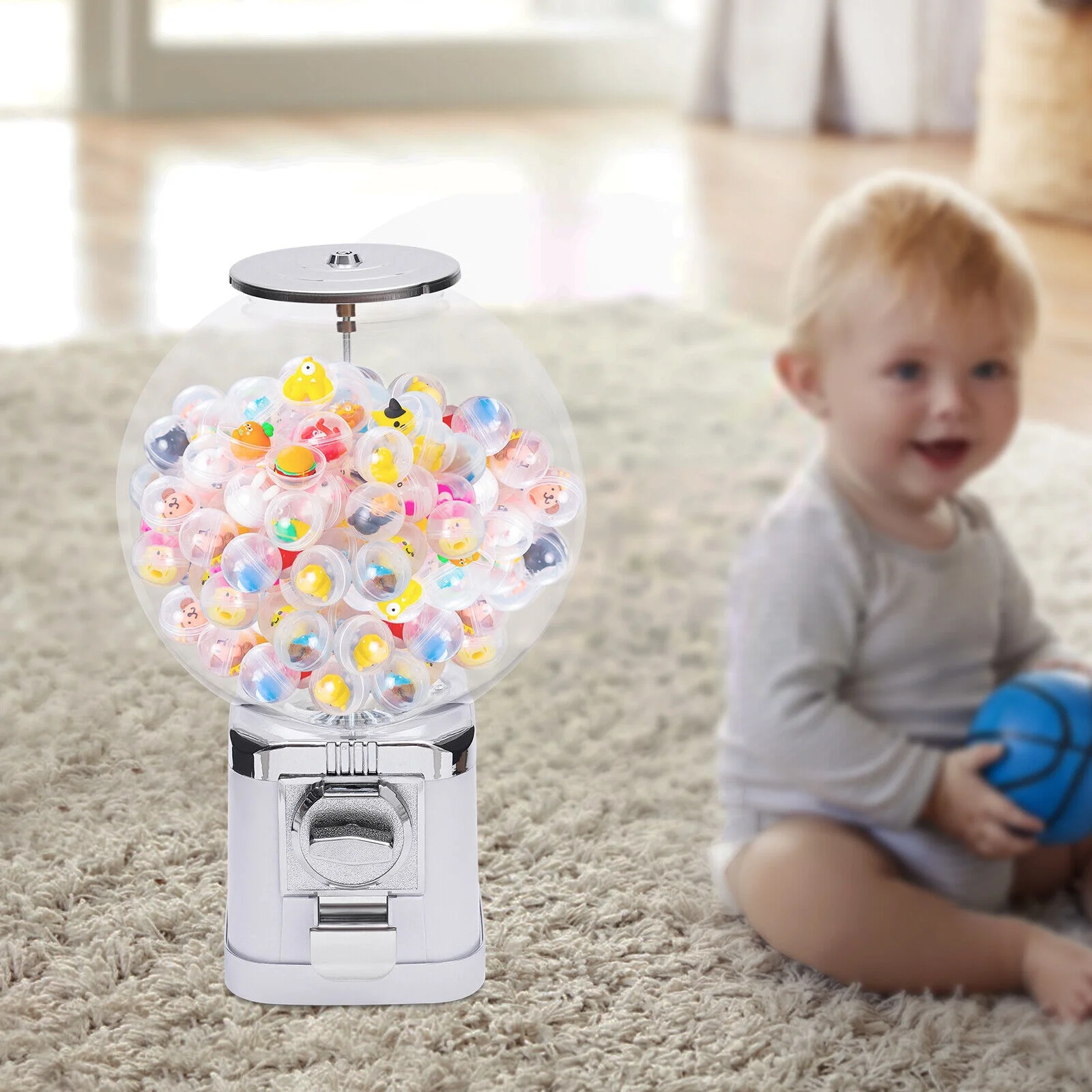 Miumaeov Candy Gumball Vending Machine Freestand Big Bubble Gumball Dispenser Machine for 500 Pieces 1.26inch Ball, Classic Gumball Pinballs Capsule Toys Bank