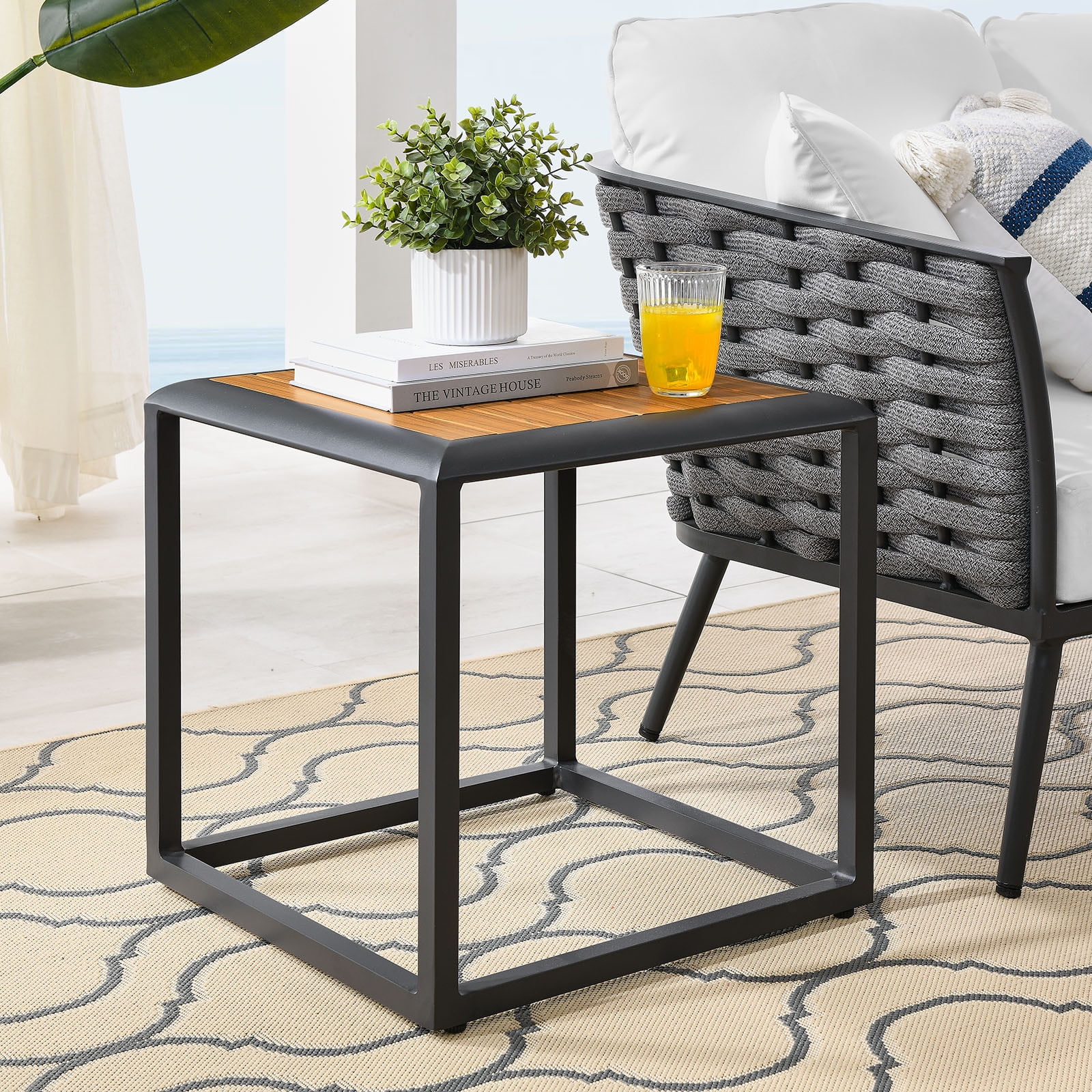 Modway Stance Outdoor Patio Aluminum Side Table in Gray Natural