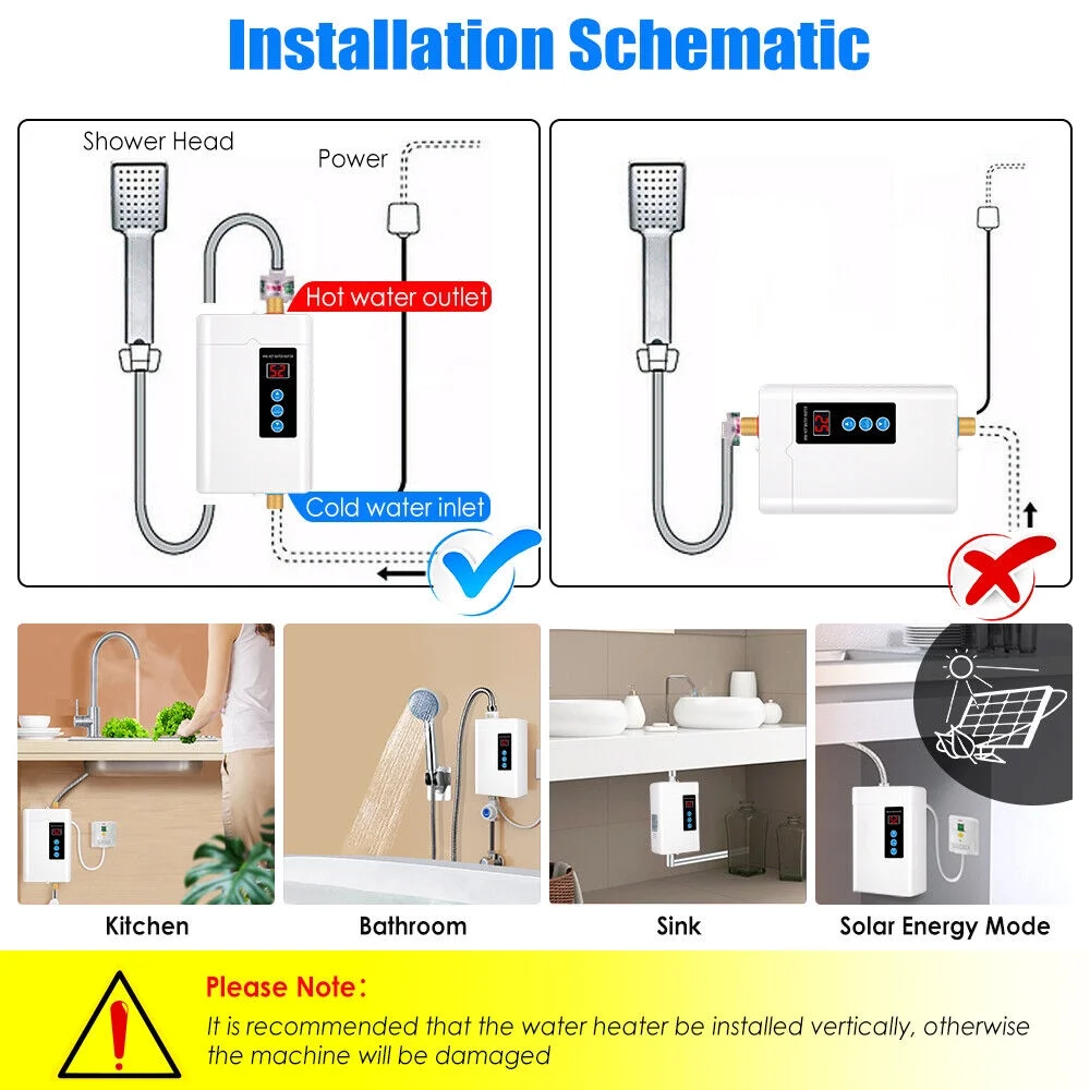 Instant Heat Waterproof Body One Key Operation 110V Touch-Screen Buttons Tankless Water Heater